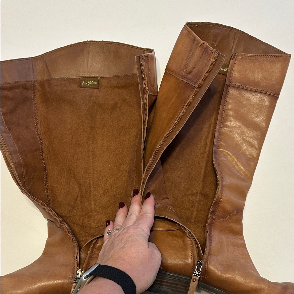 Sam Edelman Women's Priscilla Tall Boots Size 8M Leather Brown Zip Up Logo - Picture 10 of 12